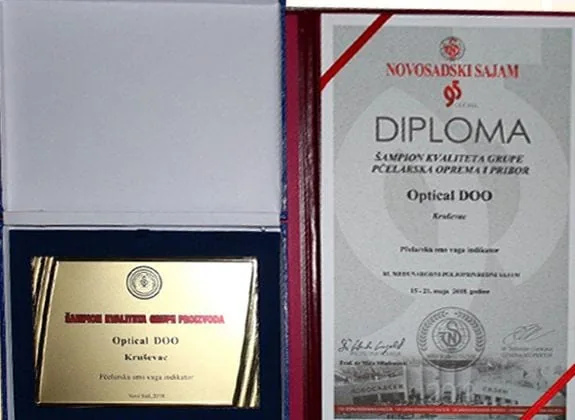 Plaketa i diploma, Šampion kvaliteta grupe pčelarska oprema i pribor, Novosadski sajam