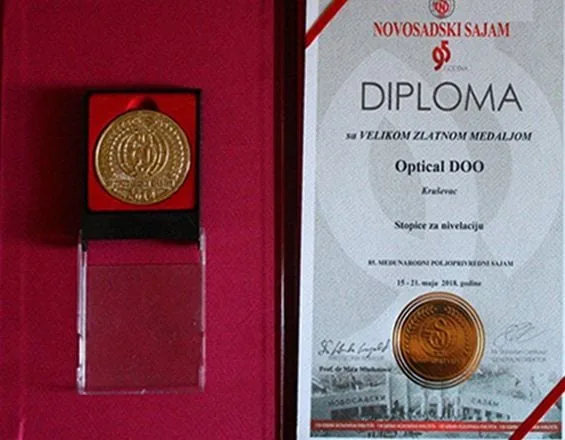 Diploma sa velikom zlatnom medaljom, stopice za nivelaciju, Novosadski sajam